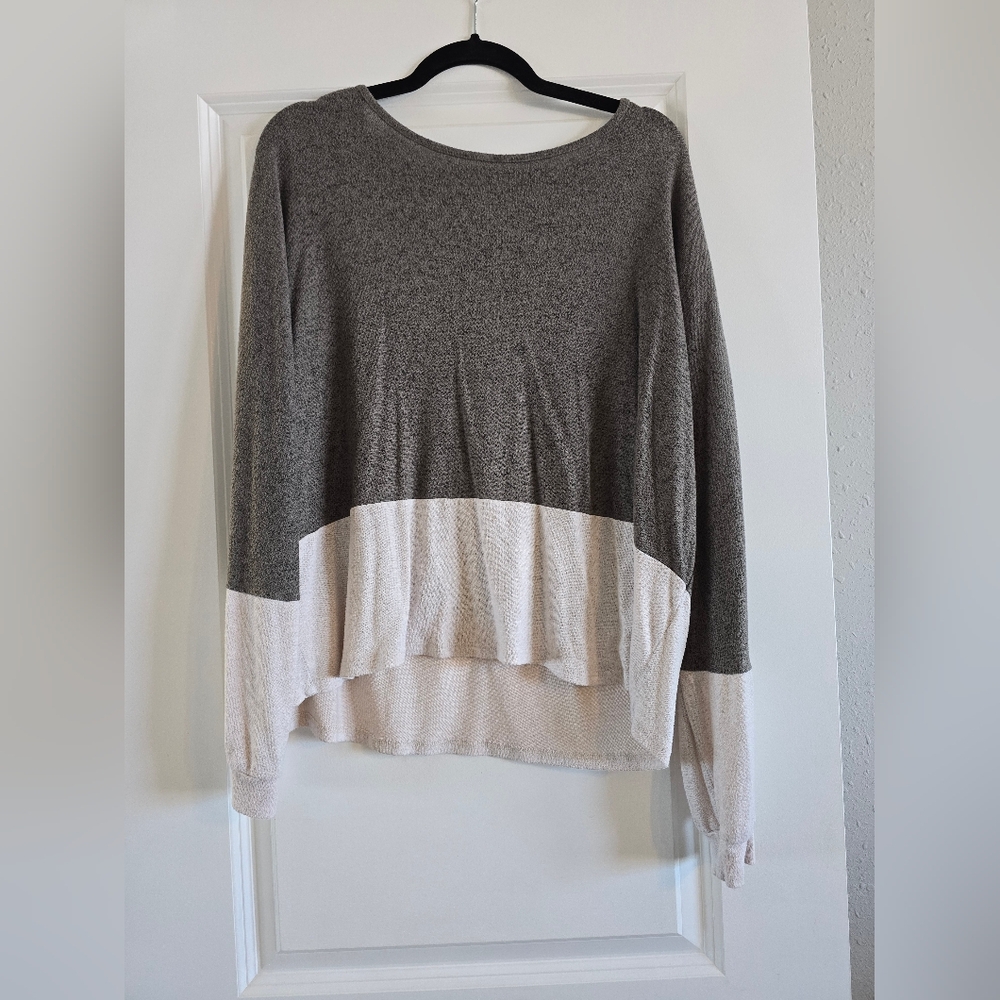 Two-Tone Green and Cream Sweater
